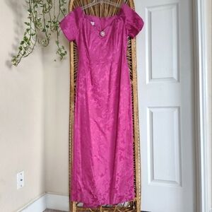 Vintage Jessica McClintock Gunne Sax Dress Jacquard 90s Magenta Dress